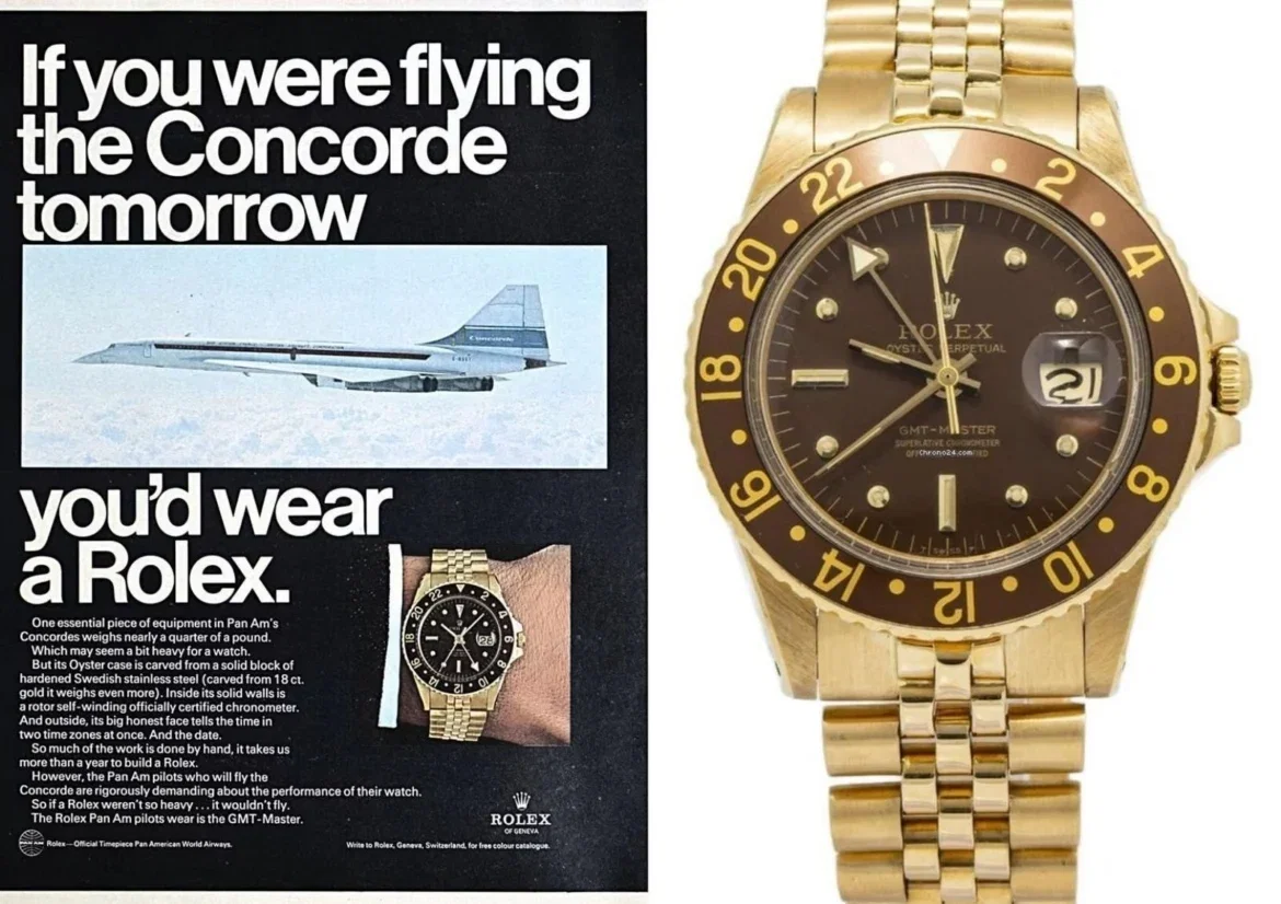 מימין - השעון. משמאל - הפרסומת לשעון מאותה התקופה