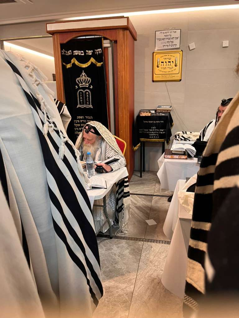 הגה"צ רבי יצחק מאיר מורגנשטרן בתפילת שחרית