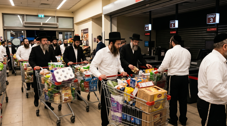 הקונה מעמיס עגלה יוקרתית עד גדותיה, מתקדם בנחישות לעבר התשלום, ודווקא ברגע האחרון נוטש אותה