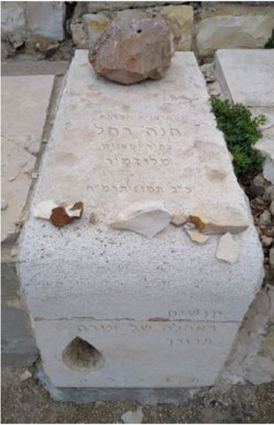 מצבה שהוקמה מחדש על המקום בו על פי רשומי החברא קדישא נטמנה חנה רחל