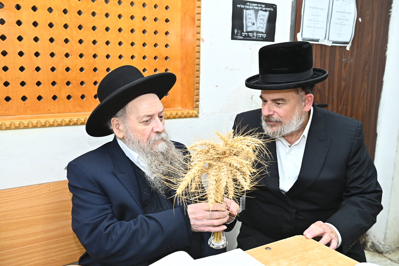 גדולי ישראל מקבלים את ראשית קצירת החיטים בערב החג