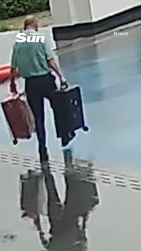 מסכן: סבל המלון חשב שזה כביש רטוב... הוא נפל לבריכה עם המזוודות | תיעוד