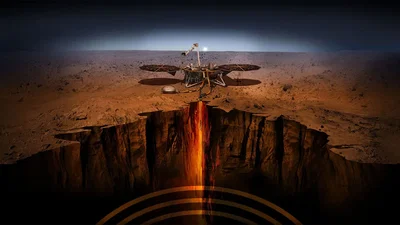 הדמייה של הגשושית במהלך המדידות על מאדים