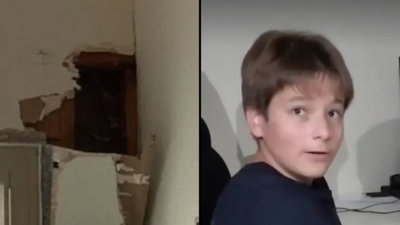 מימין ולד סקורידין, משמאל אזור הפגיעה של הברק בבית