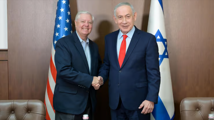 אש הממשלה בנימין נתניהו בלשכתו עם הסנאטור האמריקני לינדזי גרהאם