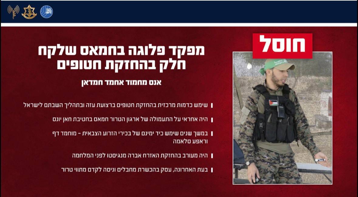 צה"ל חיסל את מפקד חמאס שהחזיק חטופים והיה יד ימינו של דף וסלאמה
