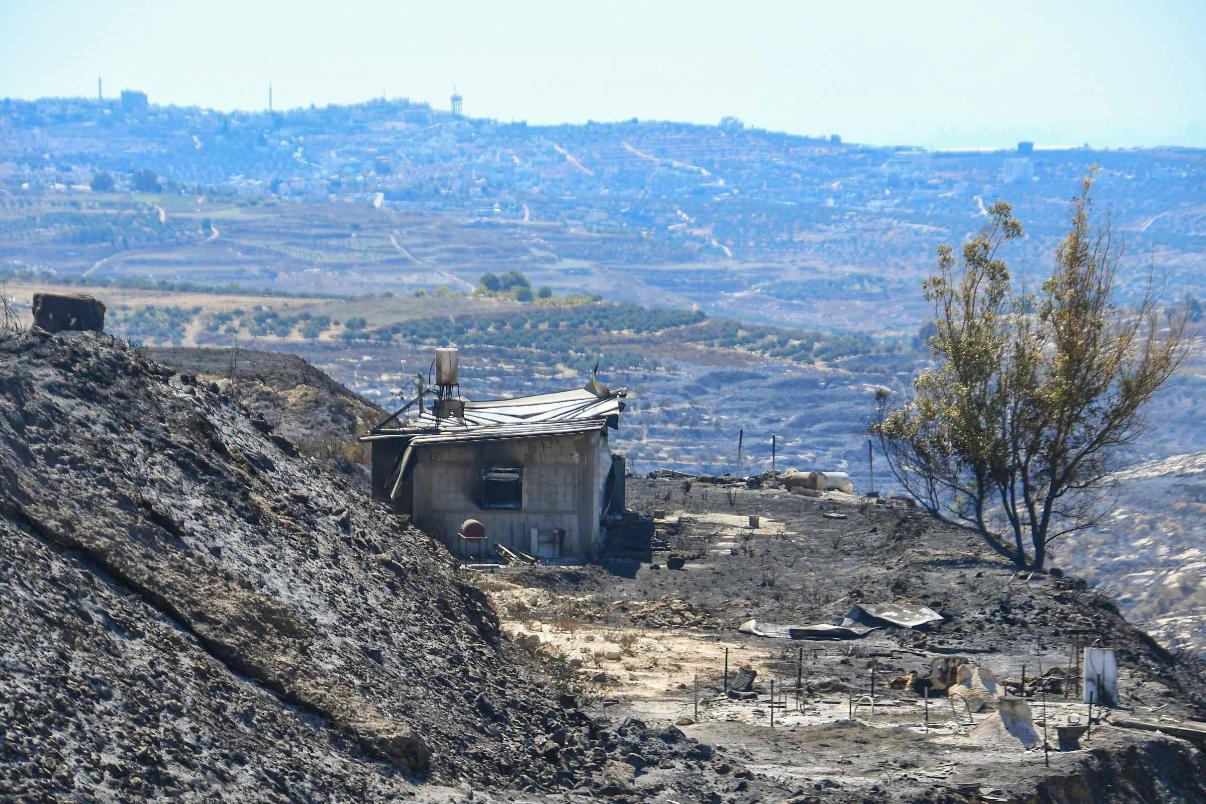 זירת השריפה בחוות גלעד שבשומרון