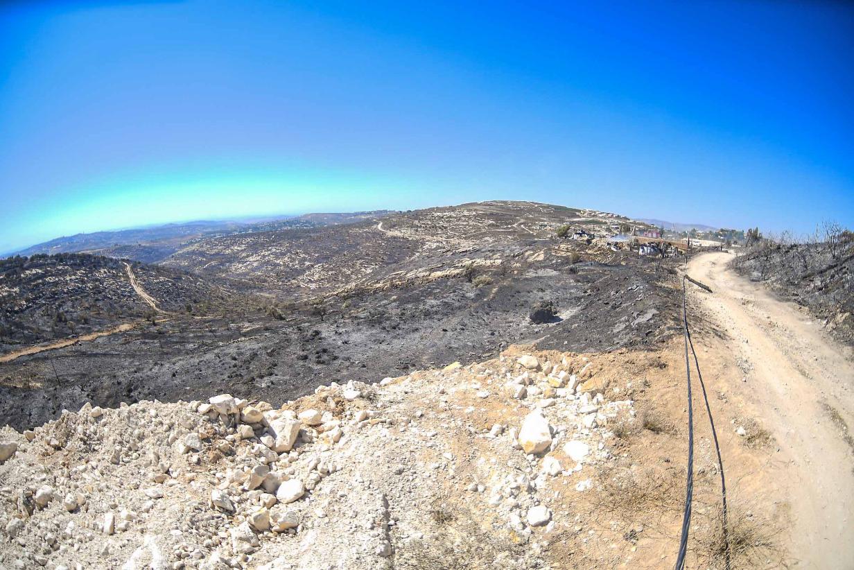 זירת השריפה בחוות גלעד שבשומרון