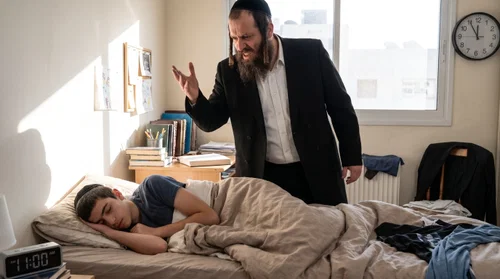אבא כועס על בנו שלא מתעורר בחופש | אילוסטרציה