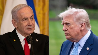 מימין הנשיא טראמפ, משמאל ראש הממשלה נתניהו