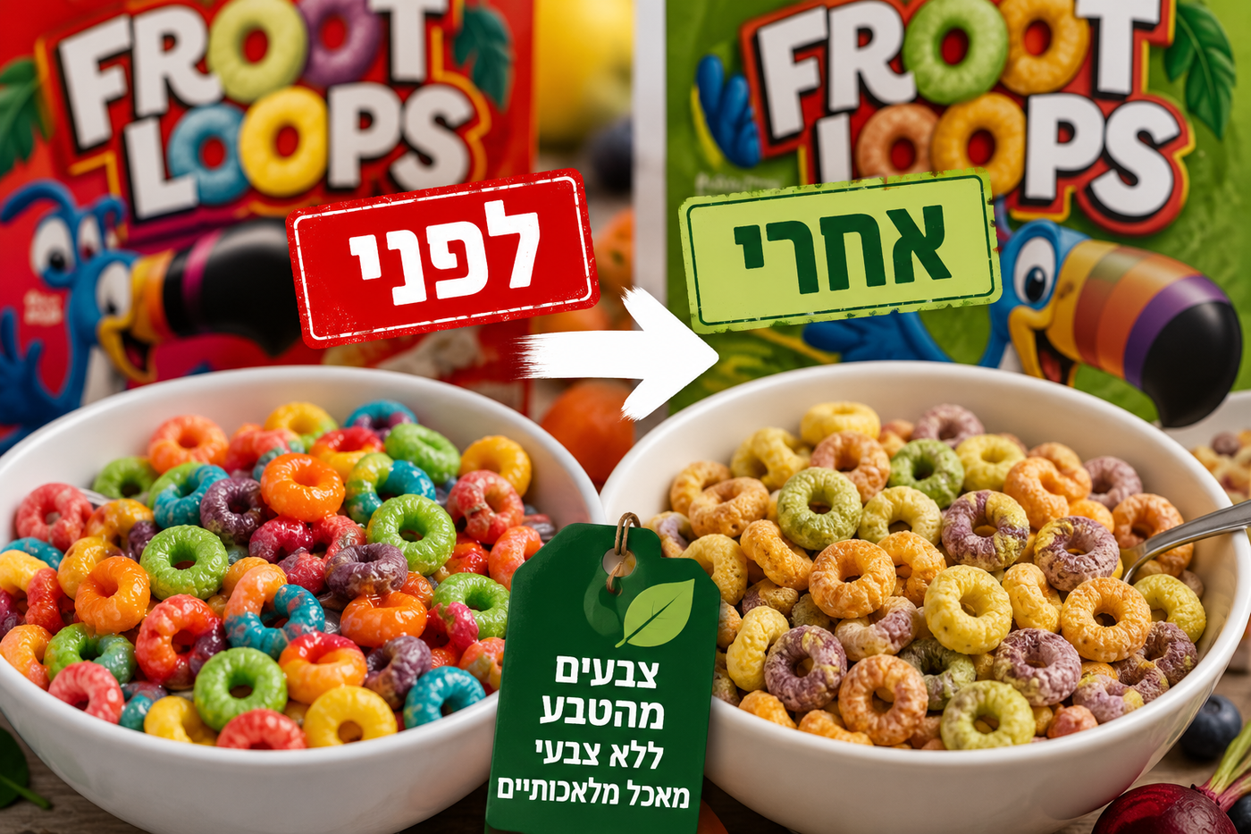 קלוג'ס מודיעה על שינוי משמעותי: הצבעים המלאכותיים בדרך החוצה - ובמקומם ייכנסו צבעים שמקורם בפירות ובירקות