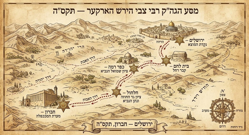 מפה דמיונית של מסע רבי צבי הארקער ע"פ גימיני (לא מדויק כמובן אבל רק להסביר במעט למי שלא מונח במפות מול עיניו – י.ש)