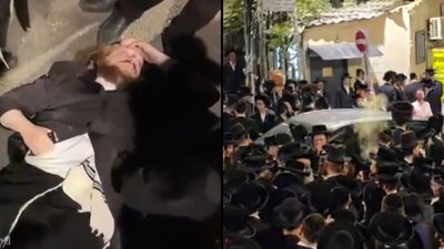"צא טמא": עשרות קנאים תקפו את האדמו״ר מקרלין, פצועים בזירה | צפו