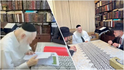 תיעוד מרגש והיסטורי: אורי מקלב הביא לנשיא ישיבת פוניבז' את מסמכי הבעלות
