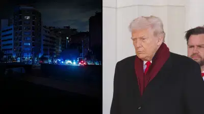 מימין הנשיא טראמפ, משמאל הפסקת חשמל, אילוסטרציה