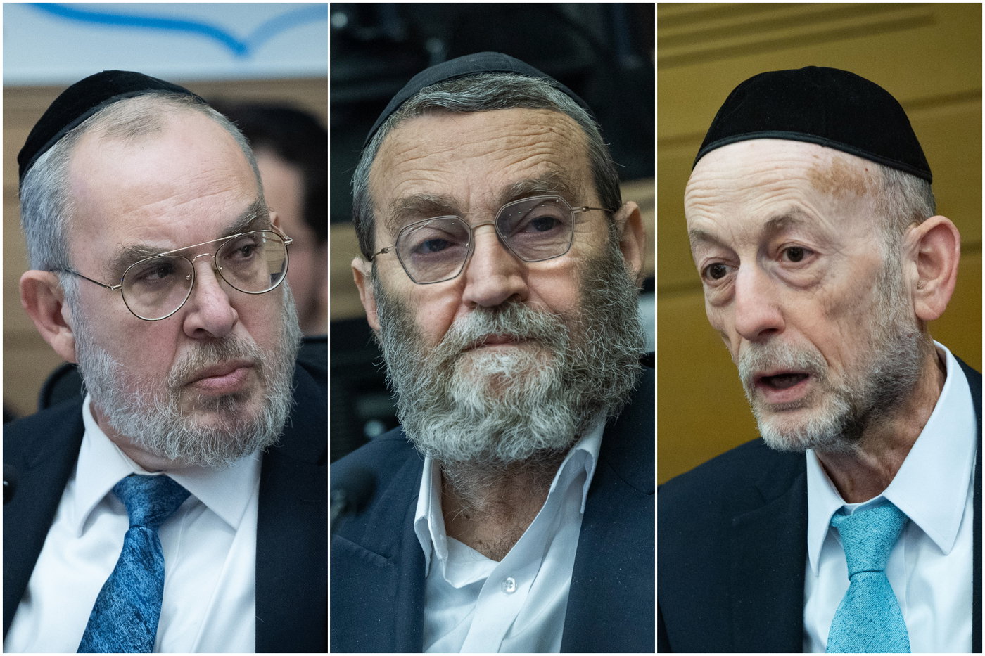 בכירי 'דגל' חברי הכנסת אורי מקלב, משה גפני ויעקב אשר
