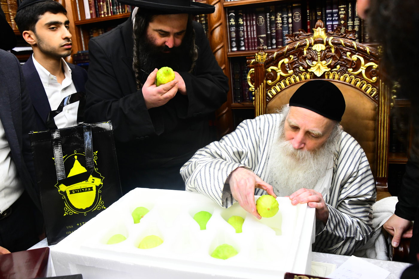 גדולי ישראל בקבלת אתרוגים לקראת חג הסוכות