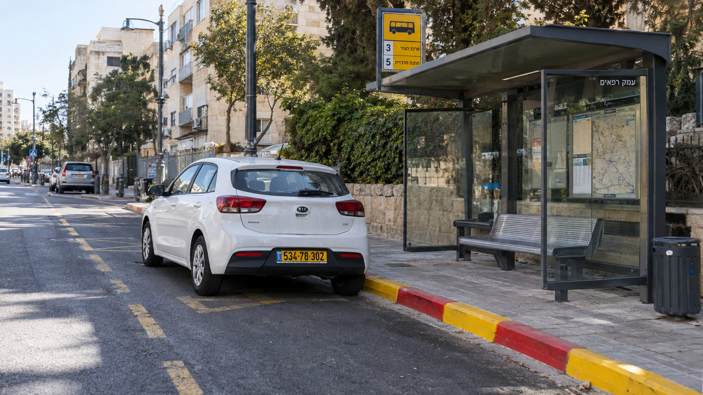 רכב חונה בתחנת אוטובוס