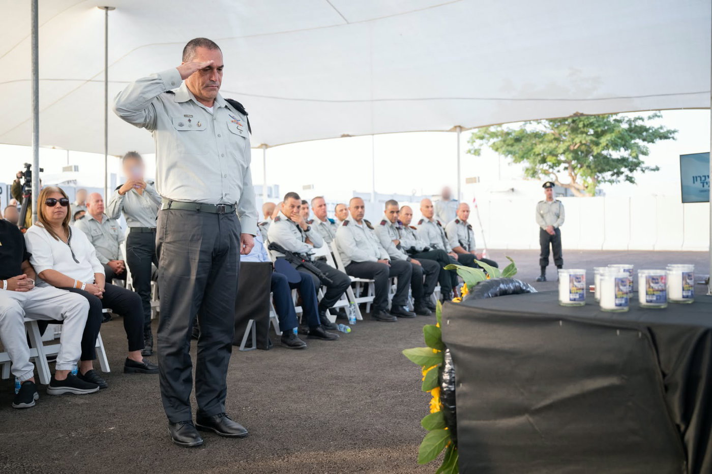 מעמד הזיכרון של פורום מטכ"ל בבסיס זיקים לציון שלוש שנים לטבח ה-7 באוקטובר