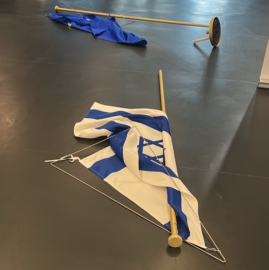 דגלי ישראל ואירופה מושלכים לארץ