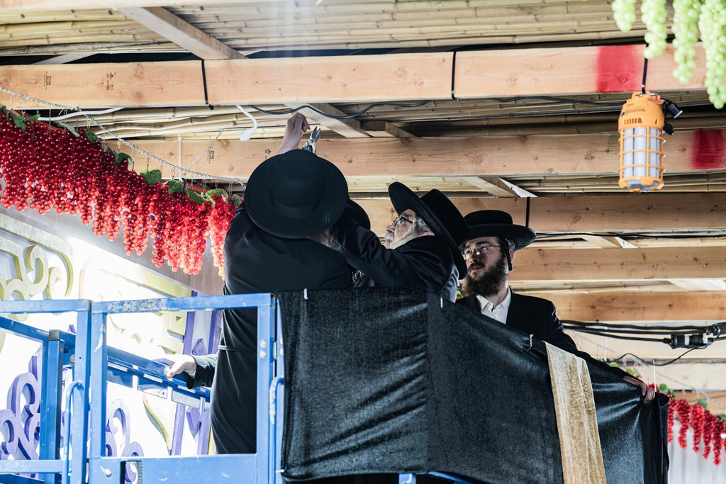 האדמו"ר מסאטמר מסכך סוכתו
