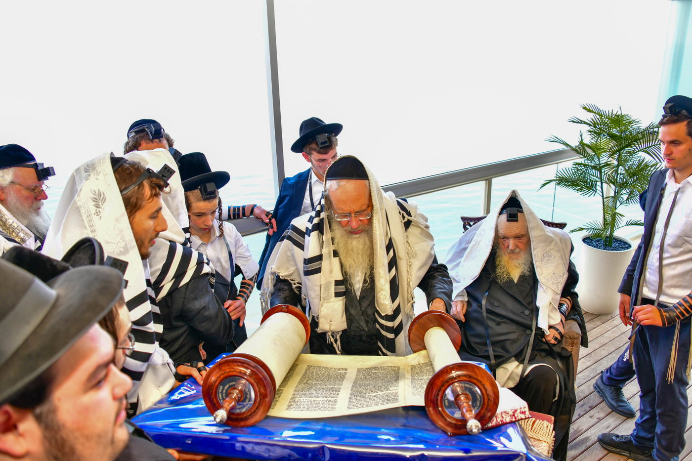 הגר"מ שטרנבוך בתפילת שחרית בנתניה