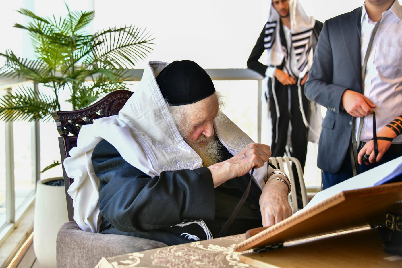 הגר"מ שטרנבוך בתפילת שחרית בנתניה