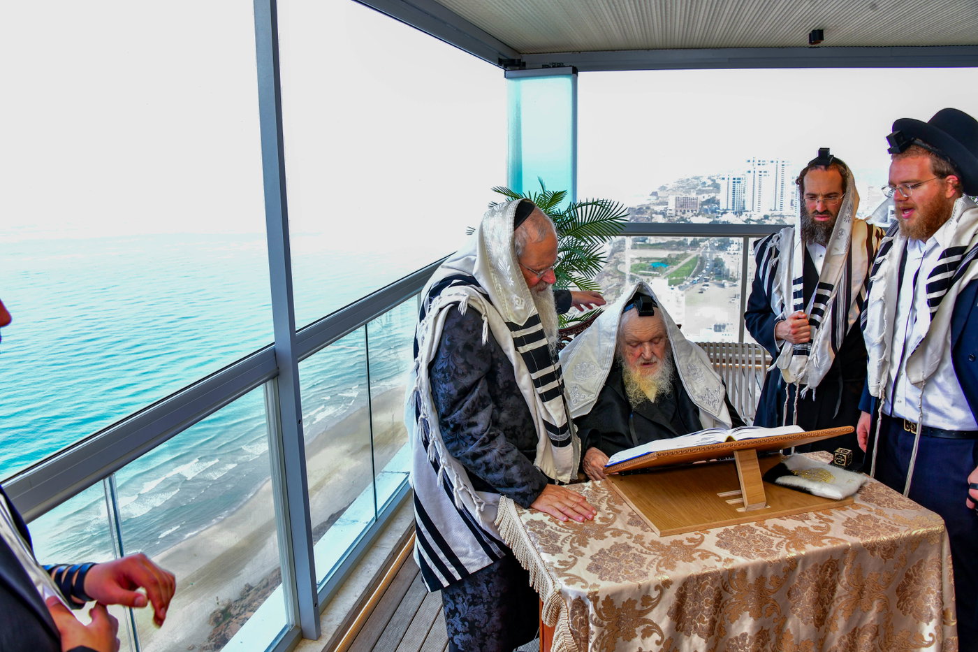 הגר"מ שטרנבוך בתפילת שחרית בנתניה