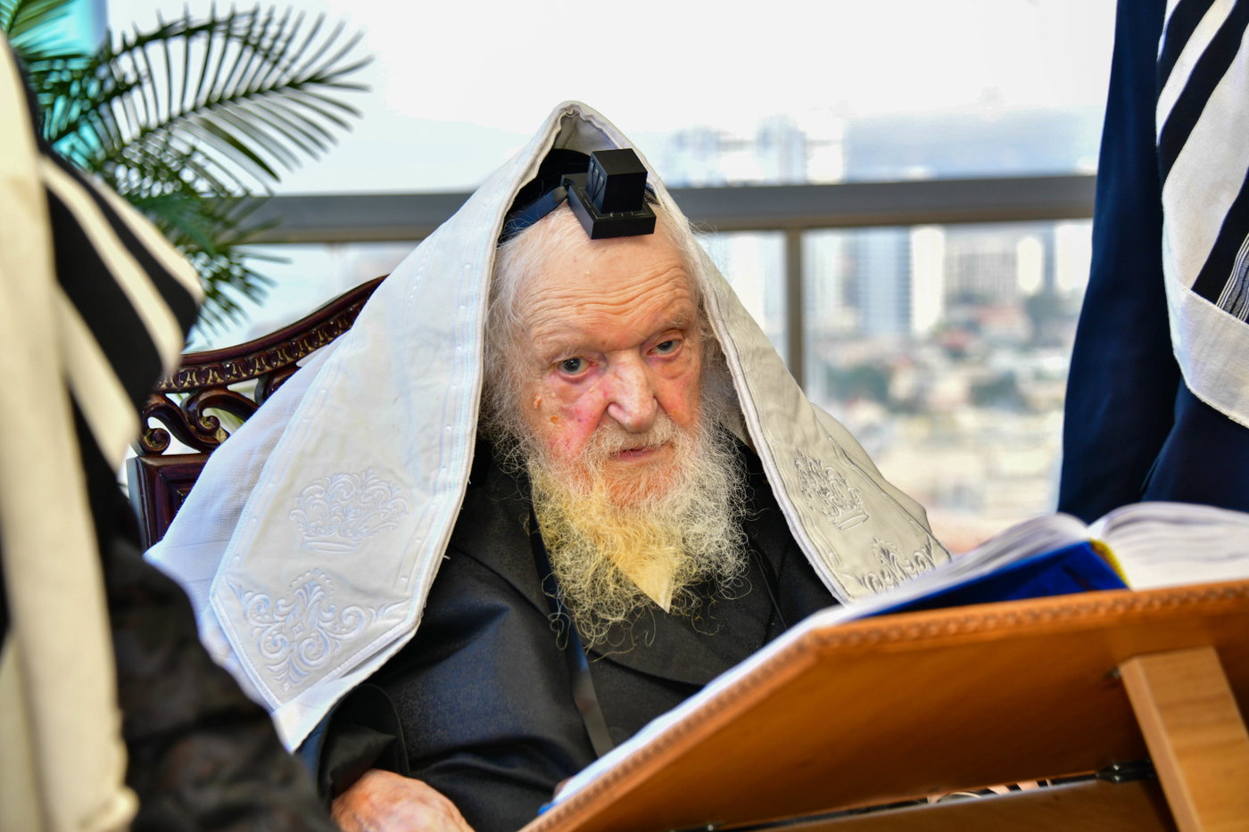 הגר"מ שטרנבוך בתפילת שחרית בנתניה