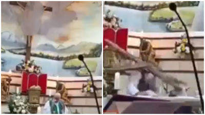 נהרג על ידי עבודה זרה: צלב ענקי צנח על הכומר והרג אותו