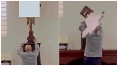 שוב פעם: צלב ענקי נפל על ראש כומר
