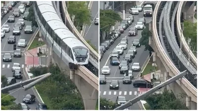 המוות בעיניים: רכבת פגעה במנוף ענק שהתרסק לתוך לכביש