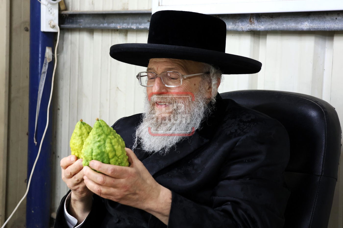 האדמו"ר מפינסק קרלין בבדיקת אתרוגים לחג הסוכות, בכפר חב"ד  