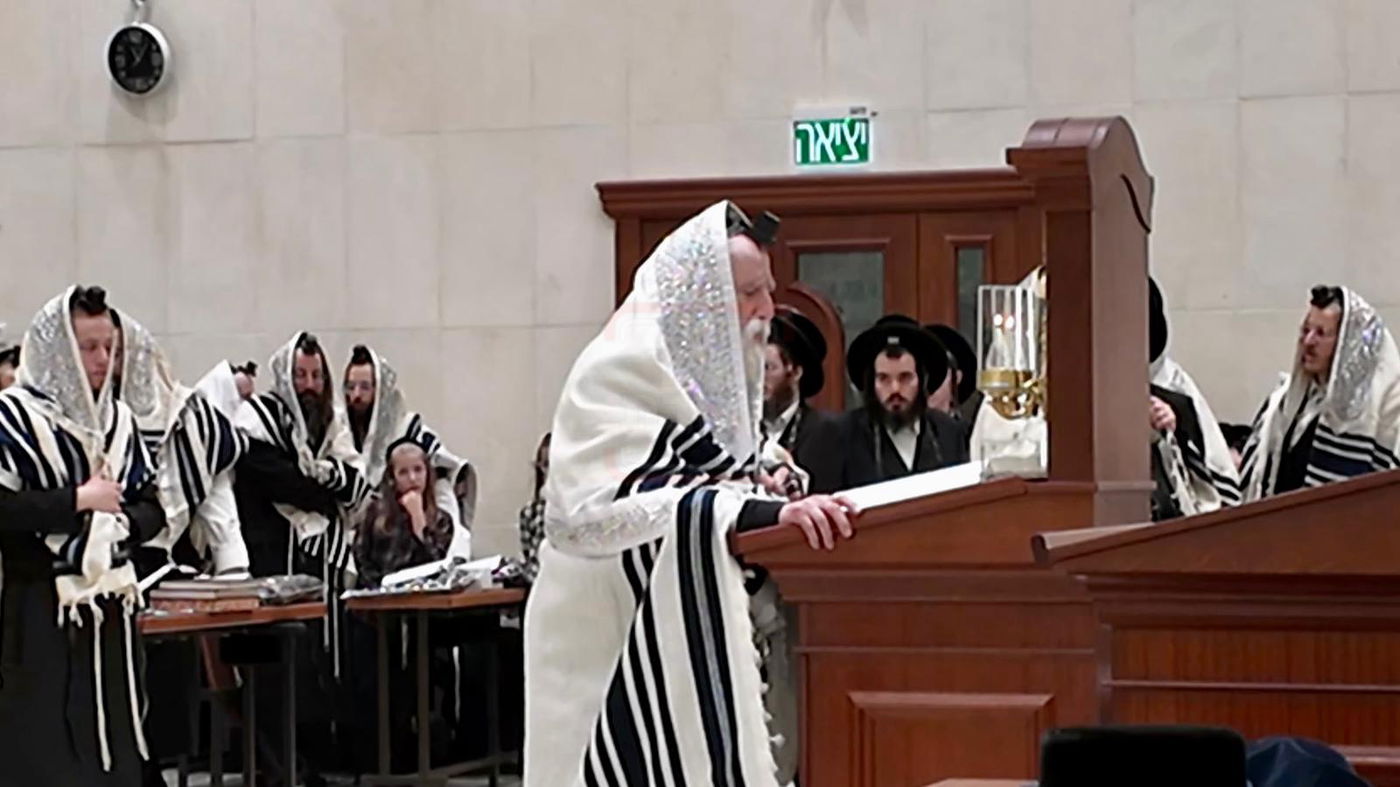 האדמו"ר ממחנובקא בעלזא בתפילת שחרית ביום ההילולא