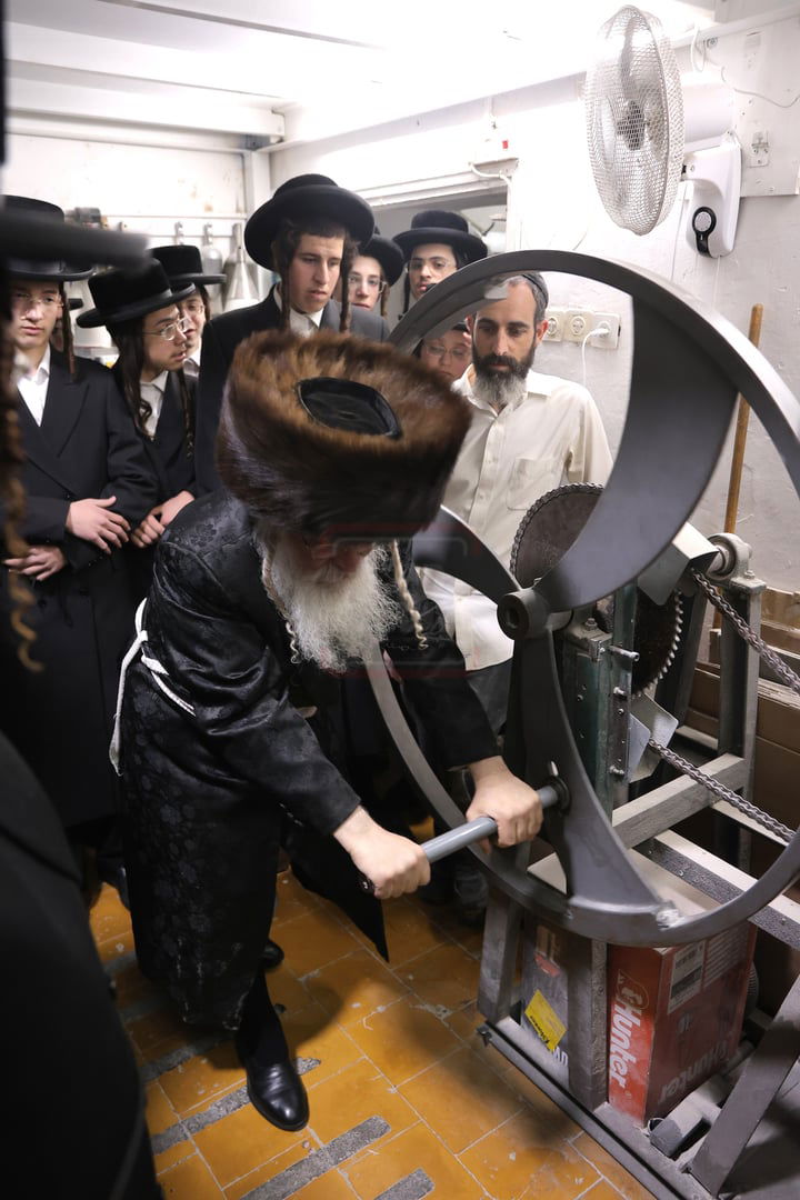 האדמו"ר מנדבורנה ירושלים בטחינת חיטים