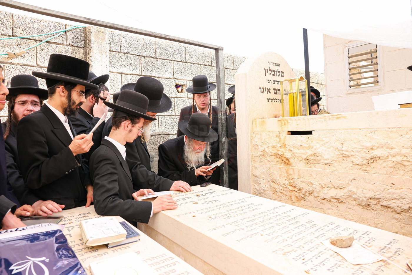 האדמו"ר מאמשינוב בתפילה בבית העלמין בב"ב